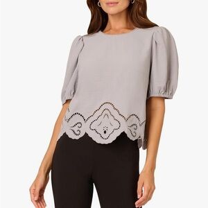 Adrianna Papell Women's Airflow Eyelet Embroidered Woven Crop Top blue L